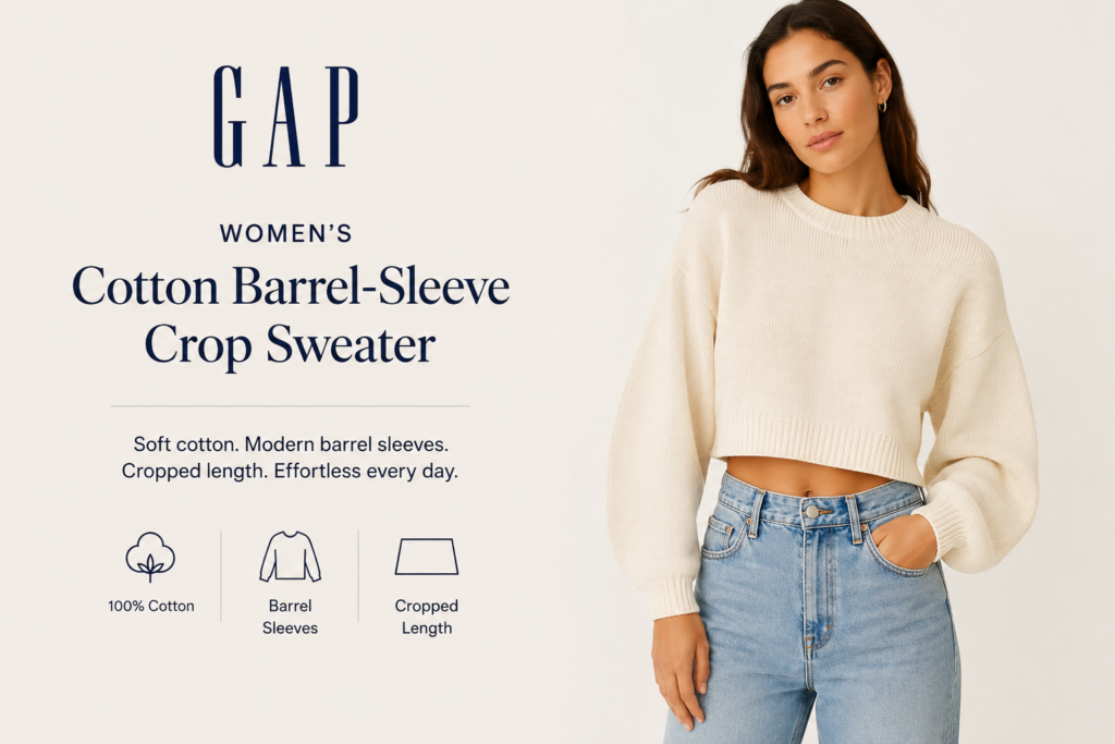GAP Women’s Cotton Barrel-Sleeve Crop Sweater